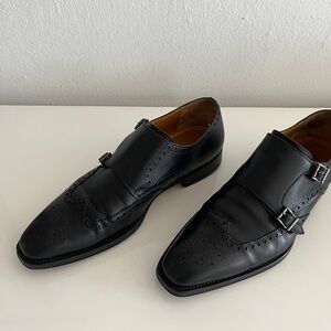 Magnanni Black Leather Double Monk Brogue Oxfords